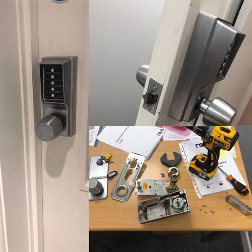 Wrington Locksmith fitting codelock for commercial client