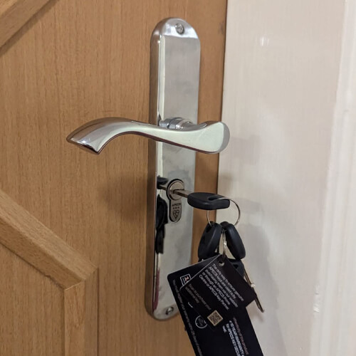 BSI euro cylinder lock fitted to a wooden door BSI euro cylinder lock for a wooden door