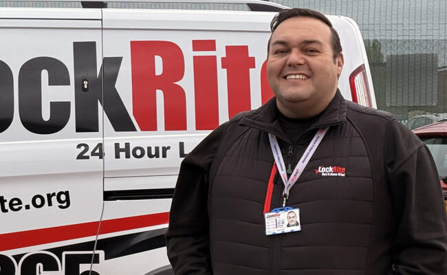 Tunbridge Wells Locksmith stood in front of LockRite van.