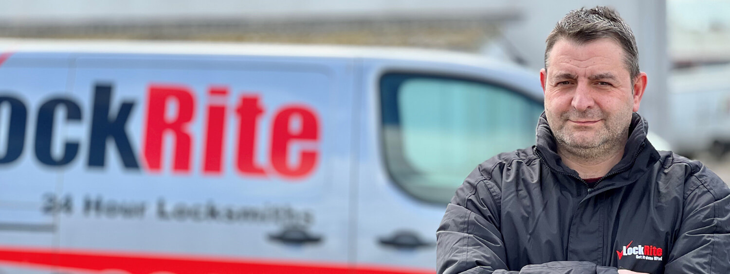 Solihull locksmith stood beside LockRite branded van