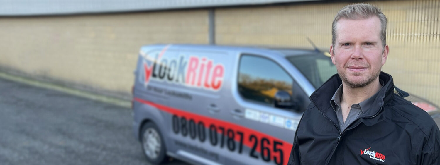 Hackney locksmith stood beside LockRite branded van