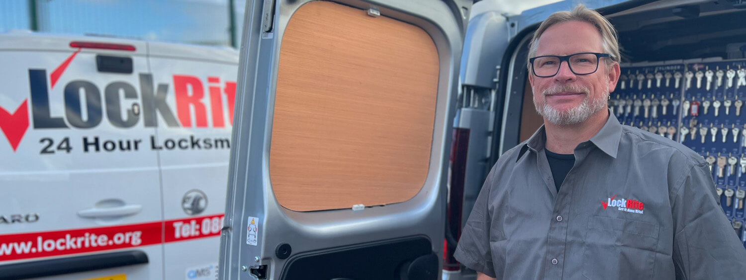 Bordon Heath locksmith stood beside LockRite branded van