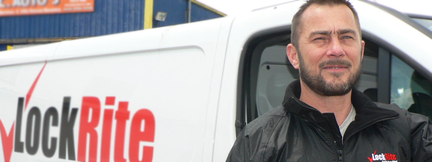 Uttoxeter locksmith stood beside LockRite branded van