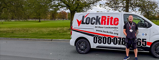Harrogate locksmith, Steve, with his LockRite Locksmiths van at The Stray, Harrogate. A 200-acre parkland in the town centre.